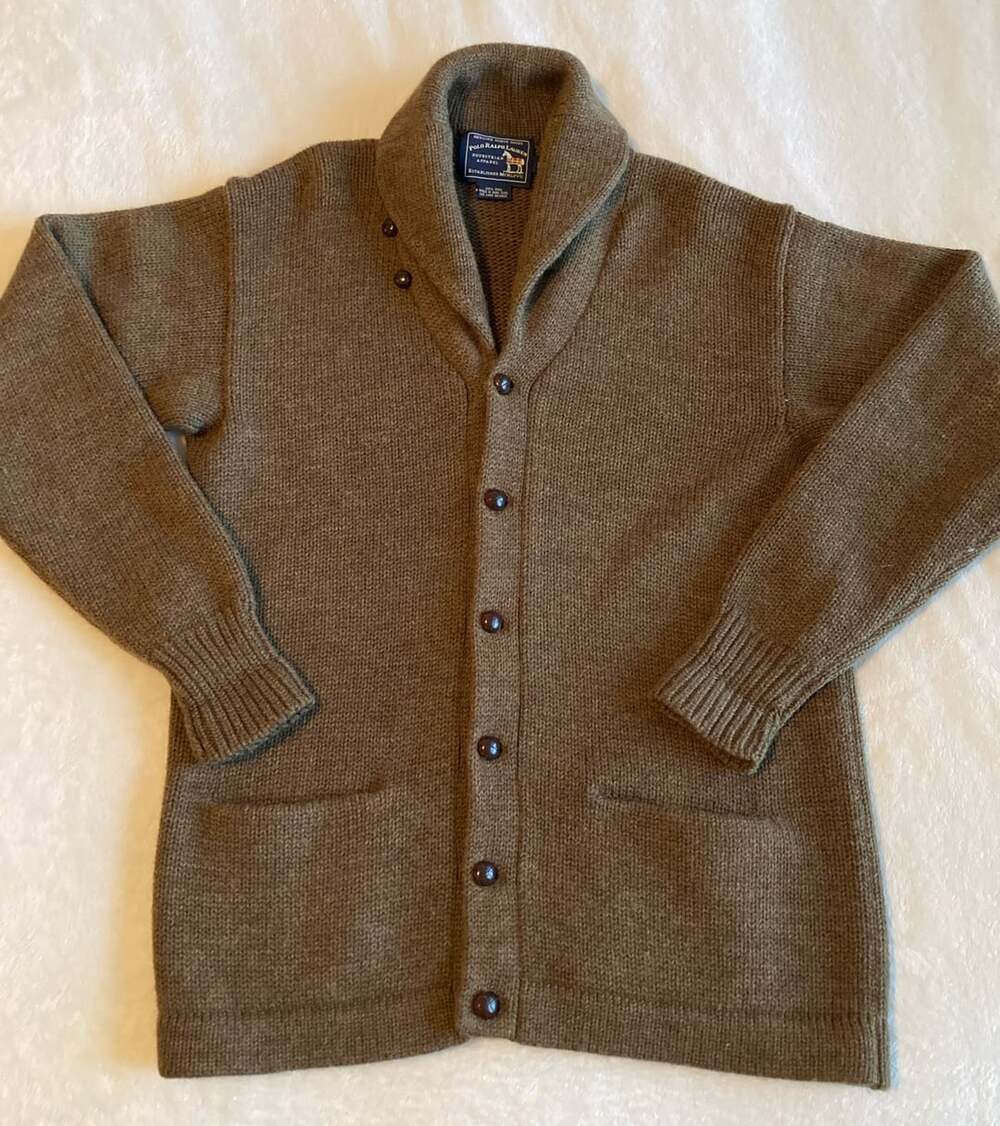 Polo Ralph Lauren Equestrian Apparel Shawl Cardigan Size M Brown Wool